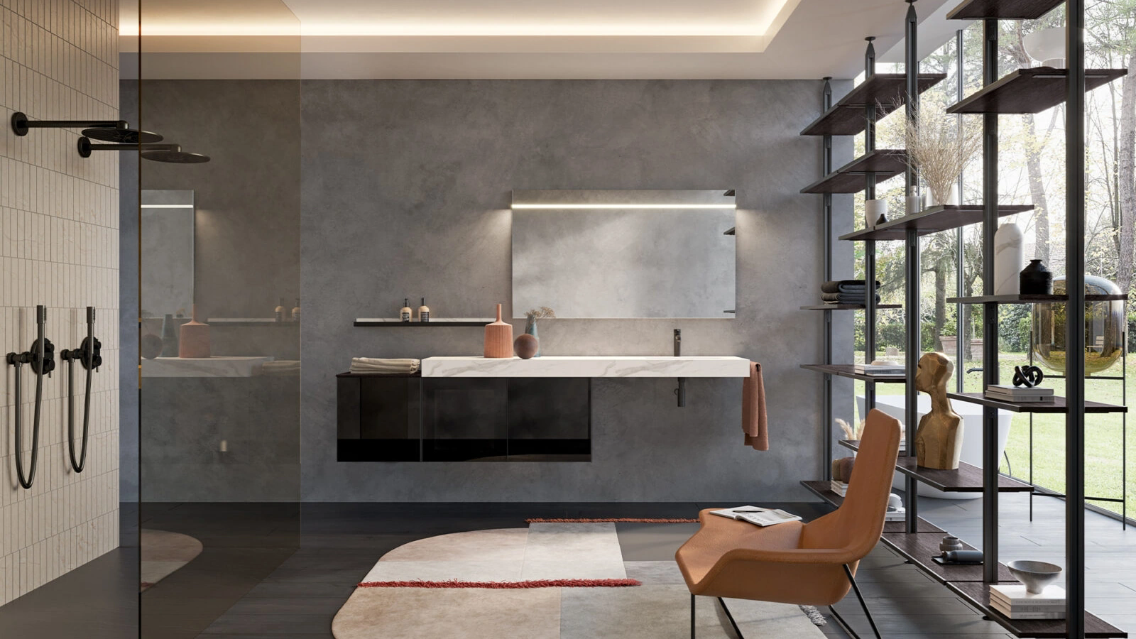 Mobile da Bagno sospeso in Vetro Stopsol e top in Gres Airy Sistema 05 di RCR