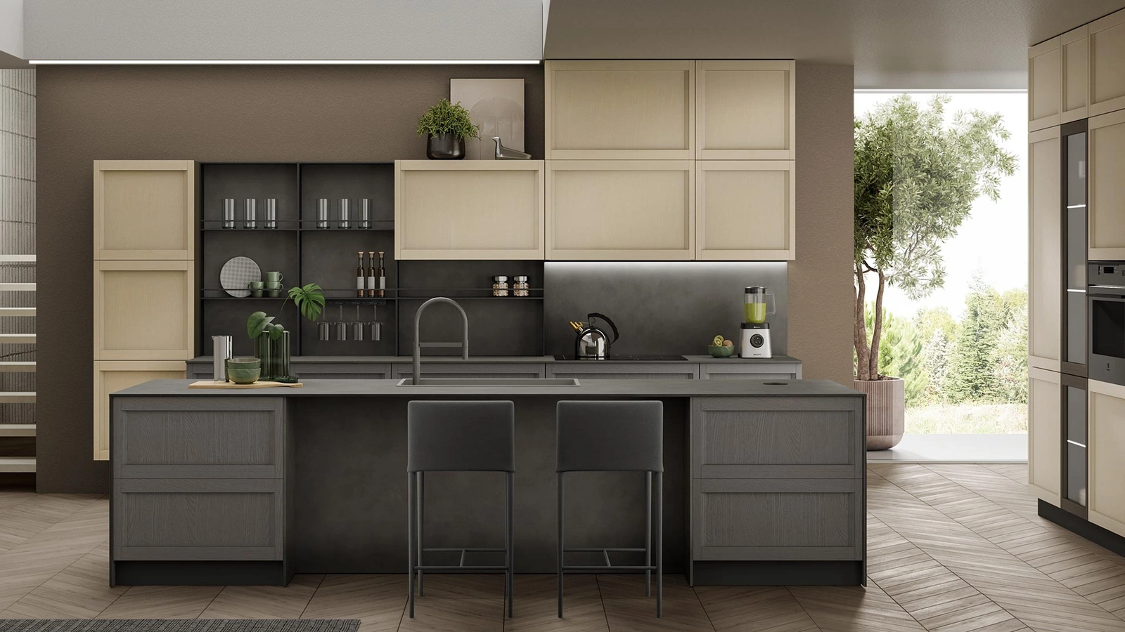 Cucina Moderna con isola Lea finitura grigio e avena di Mobilturi