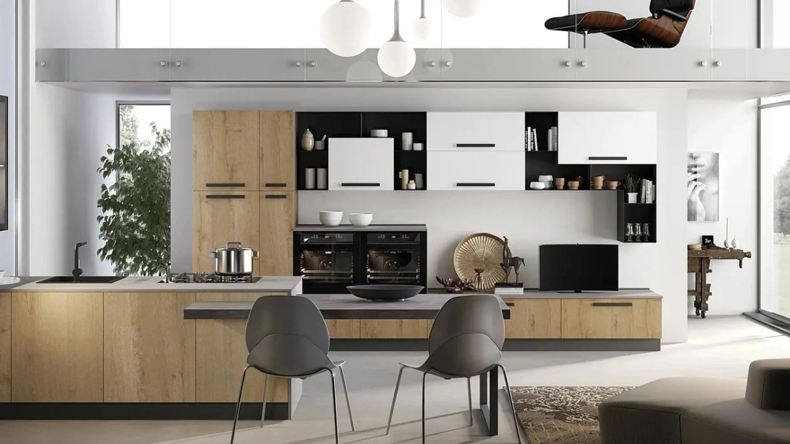 Cucina Moderna con penisola Nala in rovere savana di Mobilturi