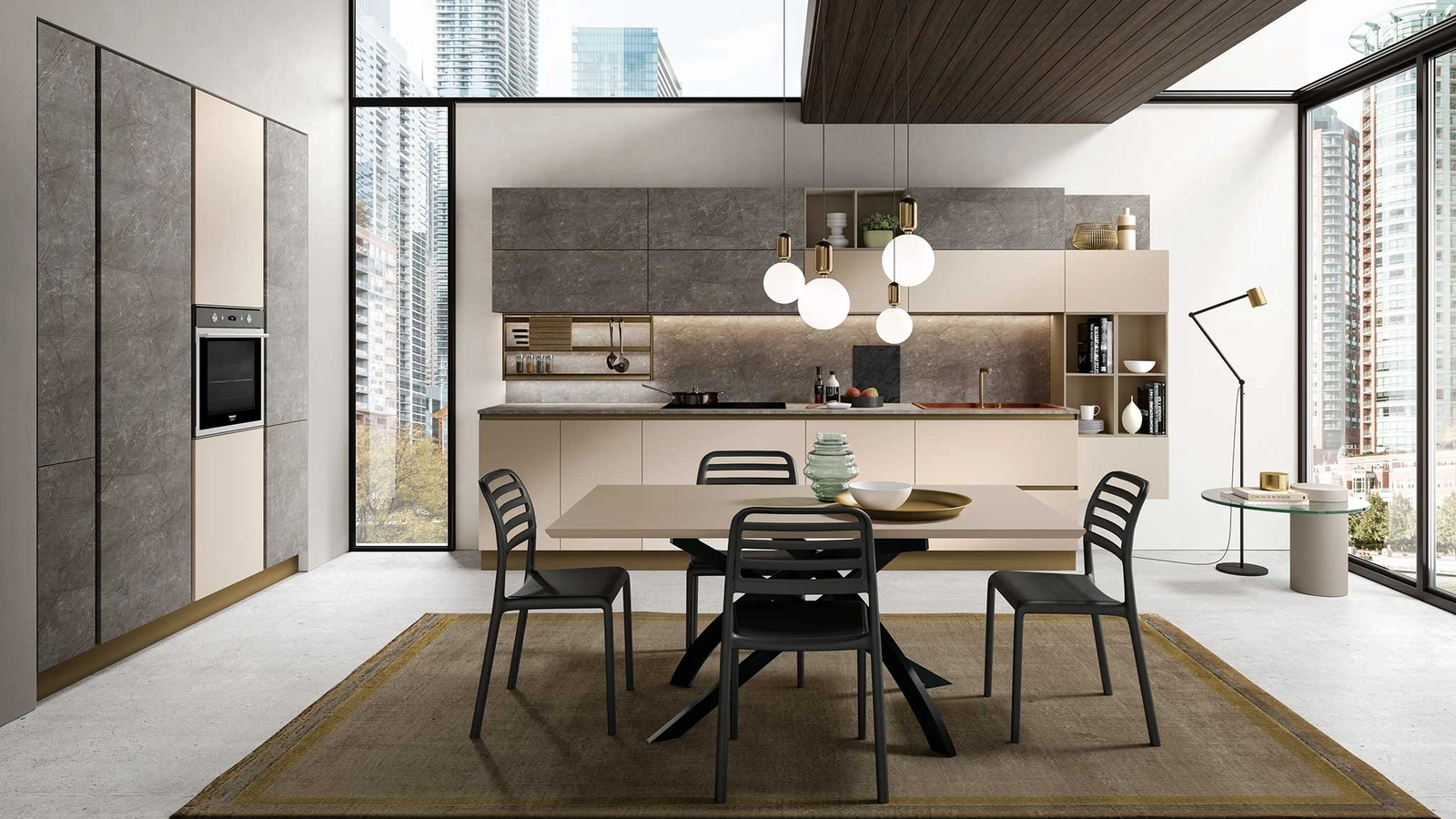 Cucina Moderna ad angolo Pop visone opaco e marmo oro di Mobilturi