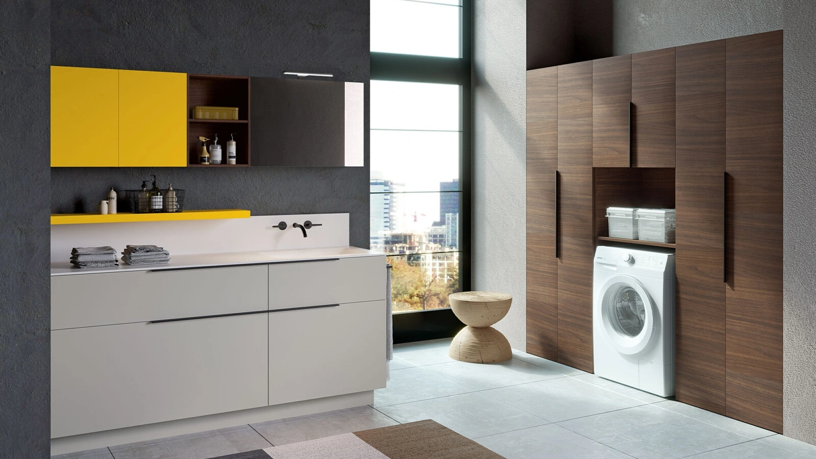 Mobile Lavanderia Airy My Space 05 finitura Grigio Clay e Noce Visone di RCR