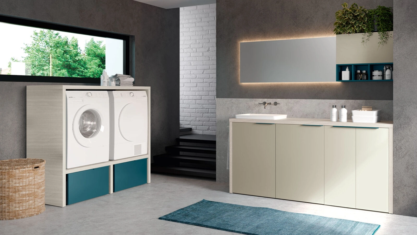 Mobile Lavanderia Airy My Space 07 in laccato opaco e Rovere Neve di RCR