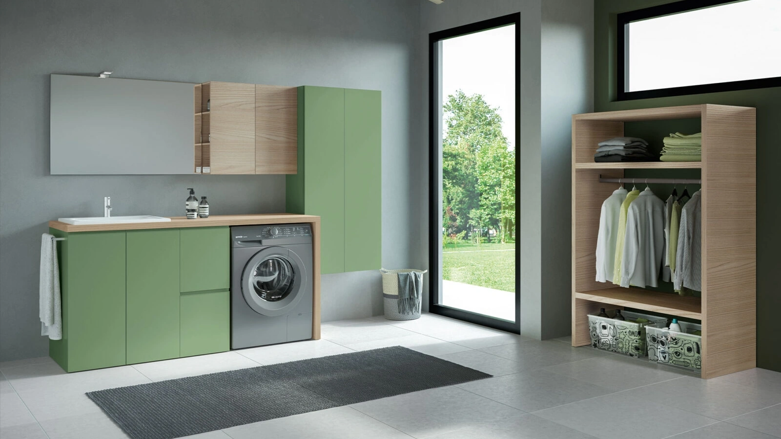 Mobile Lavanderia Airy My Space 10 in laccato Verde Magnolia e Rovere Nude di RCR