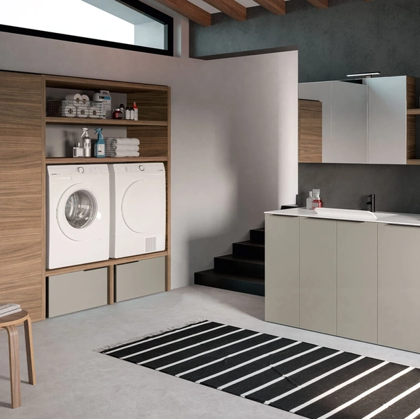 Mobile Lavanderia Airy My Space 01 in laccato Ghiaia e Noce Oregon di RCR