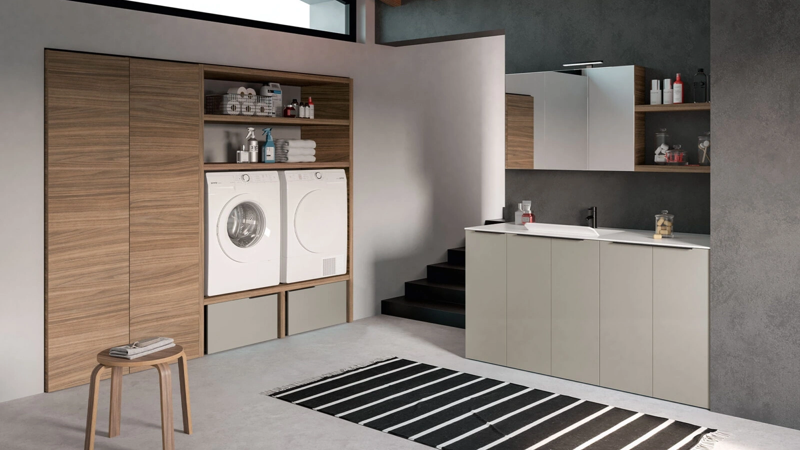 Mobile Lavanderia Airy My Space 01 in laccato Ghiaia e Noce Oregon di RCR