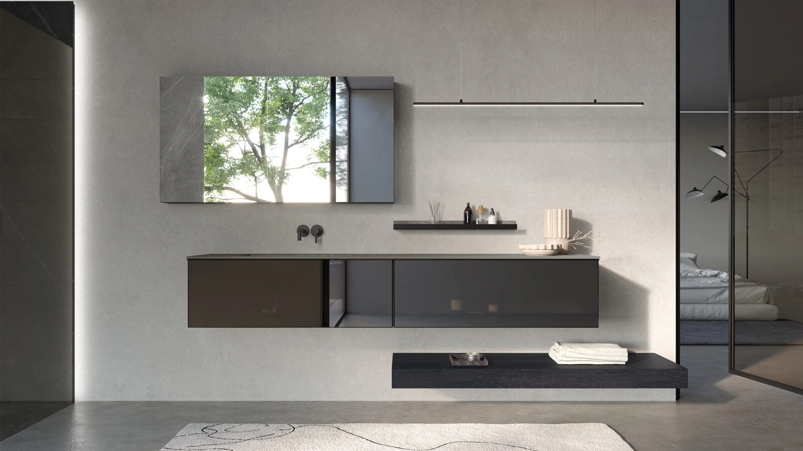 Mobile da Bagno sospeso in Vetro Stopsol Airy Sistema 04 di RCR