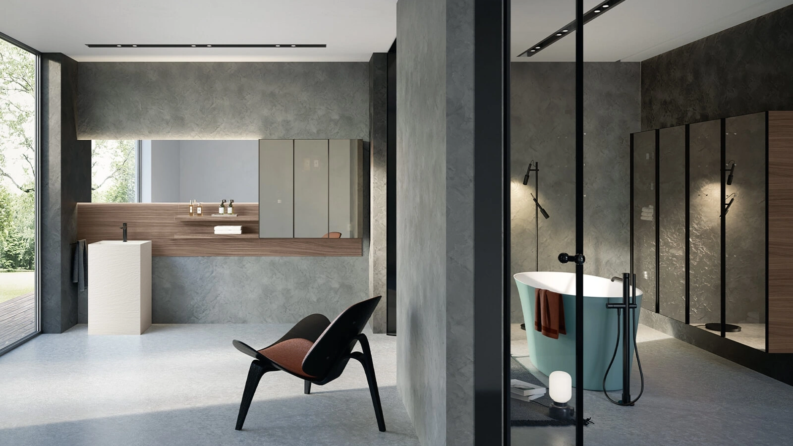 Mobile da Bagno a terra Airy Sistema 08 in Gres e finitura Noce Oregon di RCR
