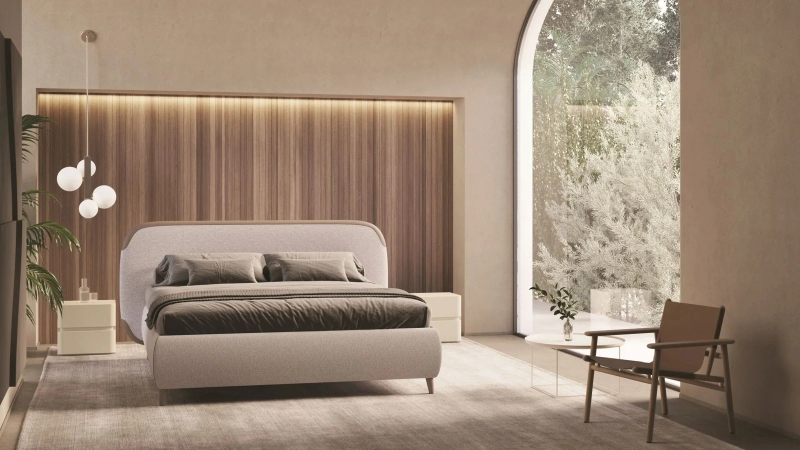 Letto contenitore con testiera imbottita Ines di Ergogreen