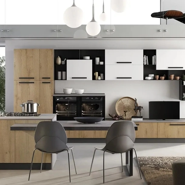 Cucina Moderna con penisola Nala in rovere savana di Mobilturi
