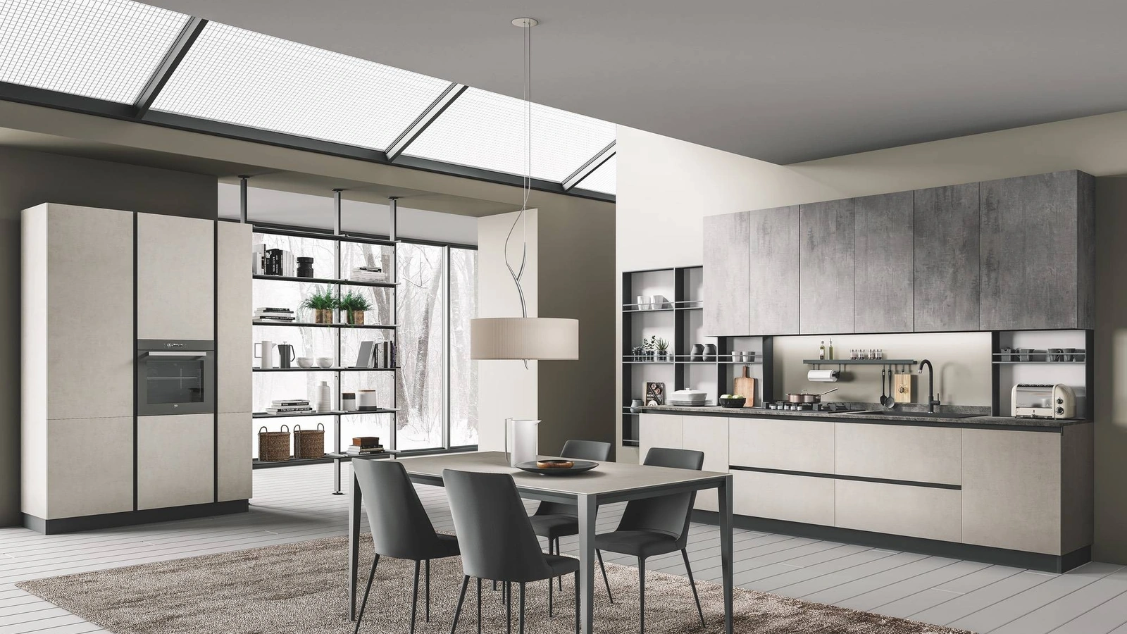 Cucina Moderna ad angolo Pop finitura urban avorio e urban grigio di Mobilturi
