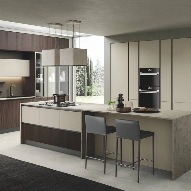 Cucina Moderna con isola Pop noce bruciato e corda di Mobilturi