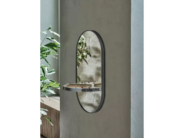 Specchio ovale con mensola e struttura in acciaio laccato Pill di Bontempi
