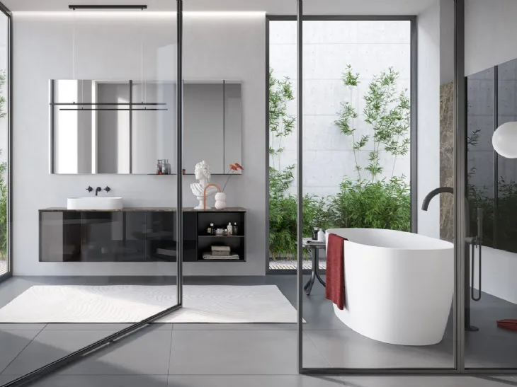 Mobile da Bagno sospeso Airy Sistema 07 in Vetro con top in Gres di RCR