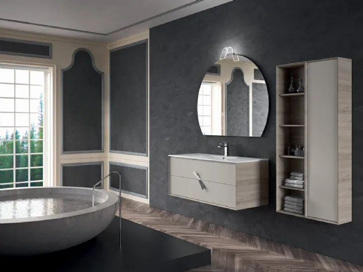 Mobile da Bagno sospeso in olmo naturale e laccato con consolle in mineralmarmo con lavabo integrato Sail 11 di RCR