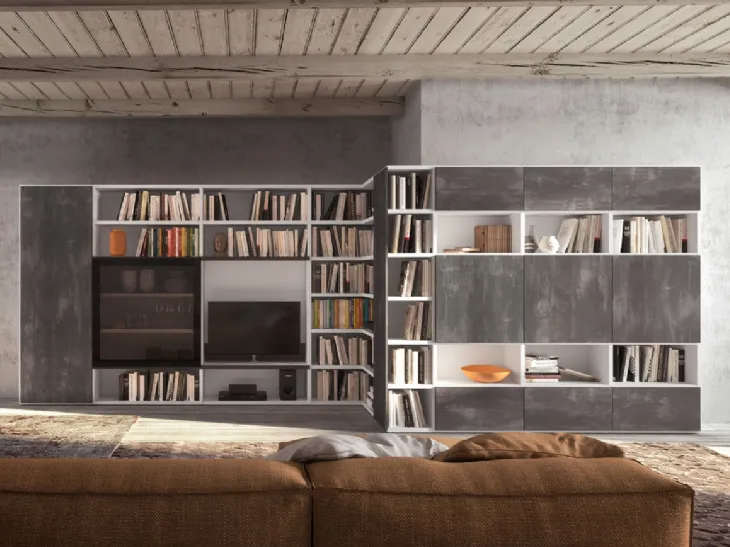 Libreria in laccato bianco con decori industrial Sistema 14 di Mab