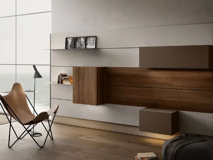 Mobile sospeso Living 01 in Noce e laccato opaco di Arredo3