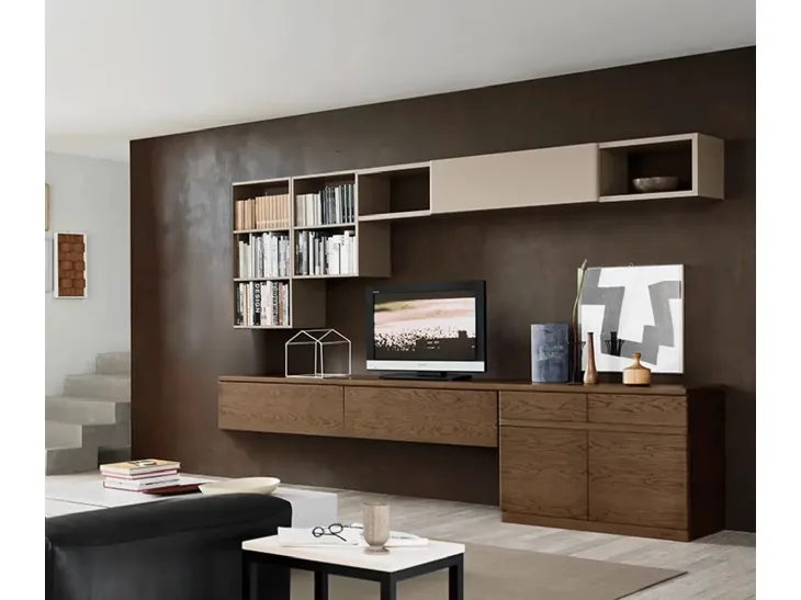 Parete attrezzata in legno e laccato Fiori di Loto 2 di Le Fablier