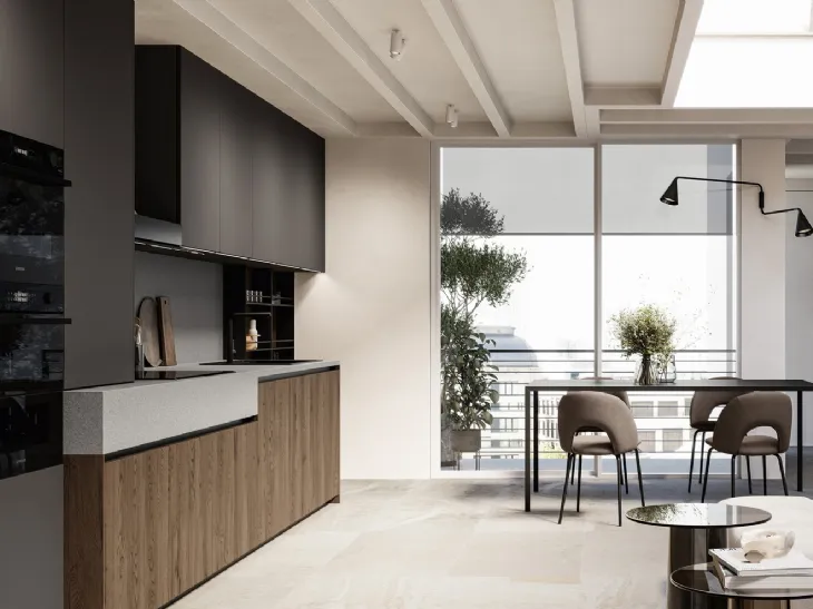 Cucina Moderna lineare Asia 03 in rovere e laccato di Arredo3
