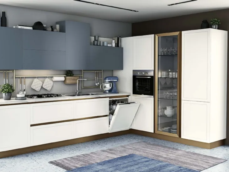 Cucina Moderna angolare Bali Bianco e Avio di Evo Cucine