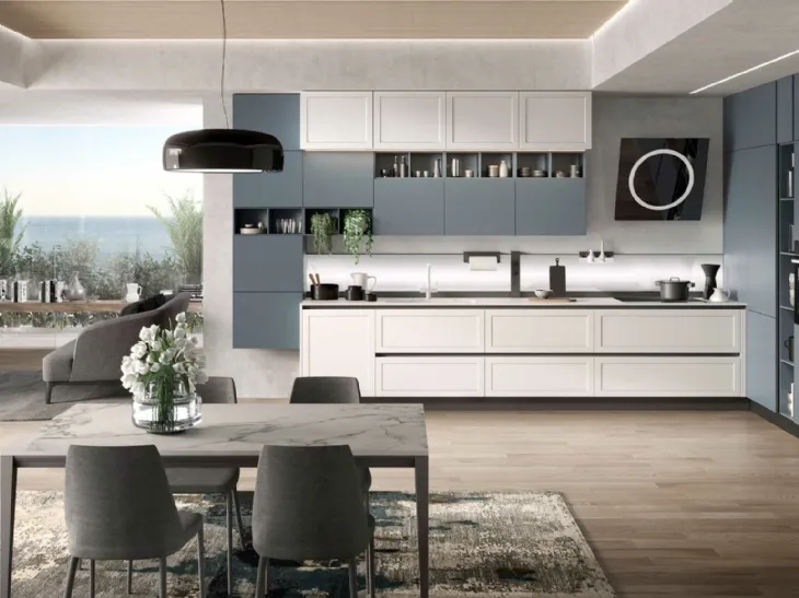 Cucina Moderna angolare Bali in laccato Bianco e Blu di Evo Cucine