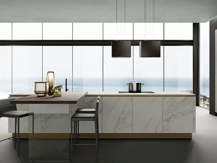 Cucina Moderna con isola Eos in GresTerra e Gres White Marble di Evo Cucine