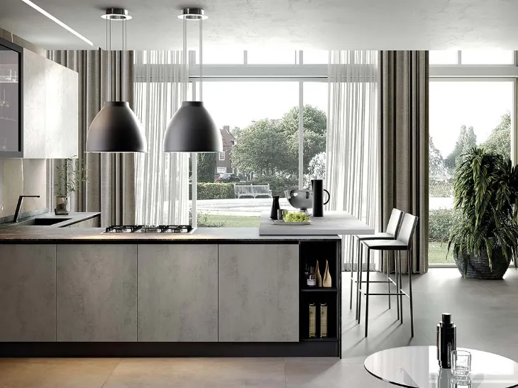 Cucina Moderna Futura in melaminico finitura Cemento Grigio e Perla di Evo Cucine