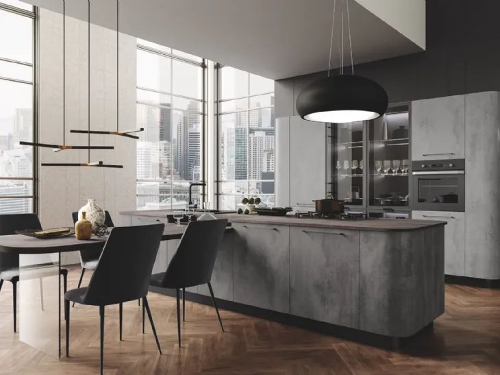 Cucina Moderna con isola Gaia finitura Cemento Grigio Chiaro e Scuro di Mobilturi