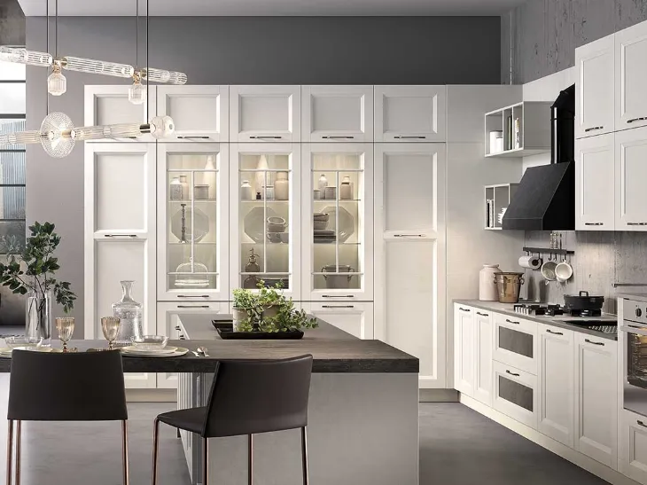 Cucina Moderna con isola Gea in Frassino finitura Bianco di Evo Cucine