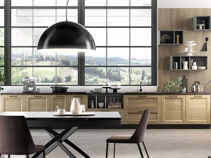 Cucina Moderna ad angolo Gea in Frassino finitura Rovere naturale e Grigio Fumo di Evo Cucine