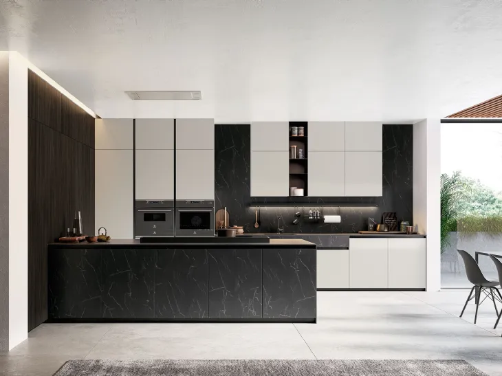 Cucina Moderna Glass 2 0 03 con penisola di Arredo3