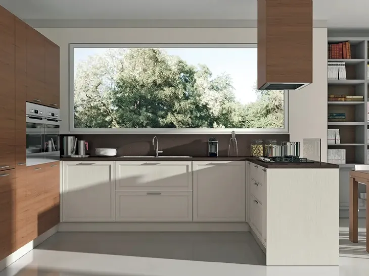 Cucina Moderna con penisola Melograno Composizione PM05 in legno di frassino di Le Fablier