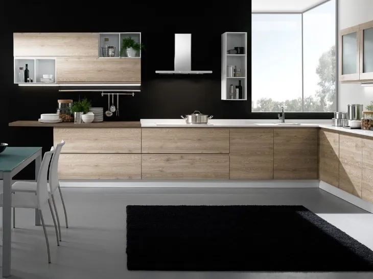 Cucina Moderna angolare Luna finitura Grigio effetto legno di Mobilturi