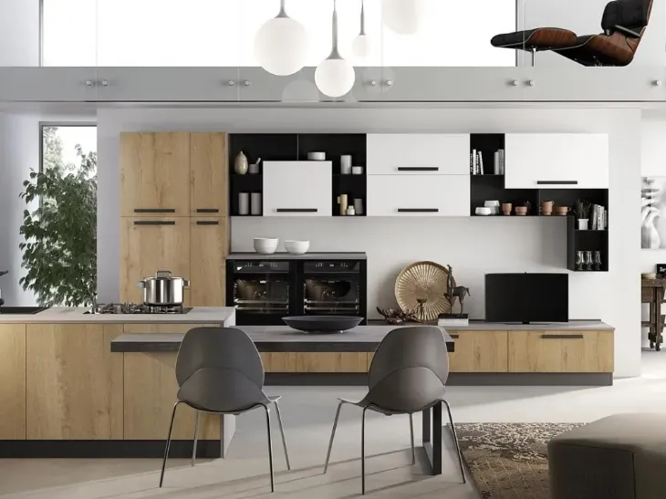 Cucina Moderna con penisola Nala in Rovere Savana di Mobilturi