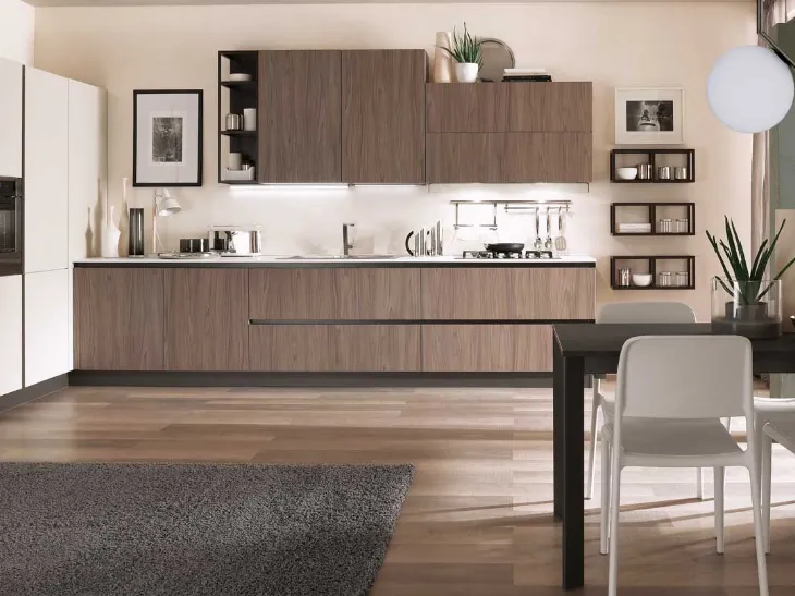 Cucina Moderna ad angolo Zen finitura Noce chiaro e Corda opaco di Mobilturi