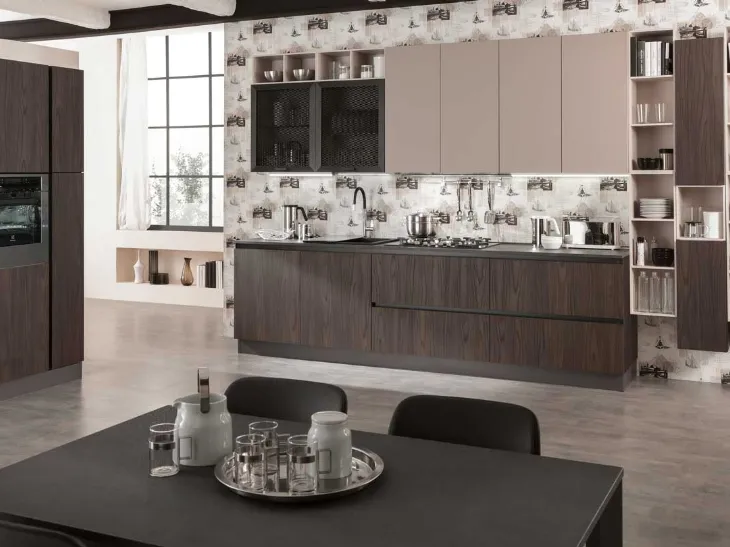 Cucina Moderna ad angolo Zen Noce scuro e Fango opaco di Mobilturi