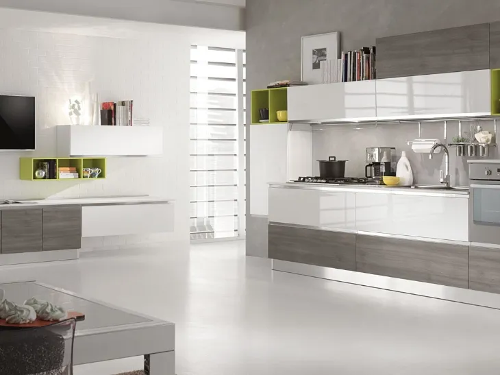 Cucina Moderna lineare New Meg finitura Caribe Tranché e Bianco lucido di Mobilturi
