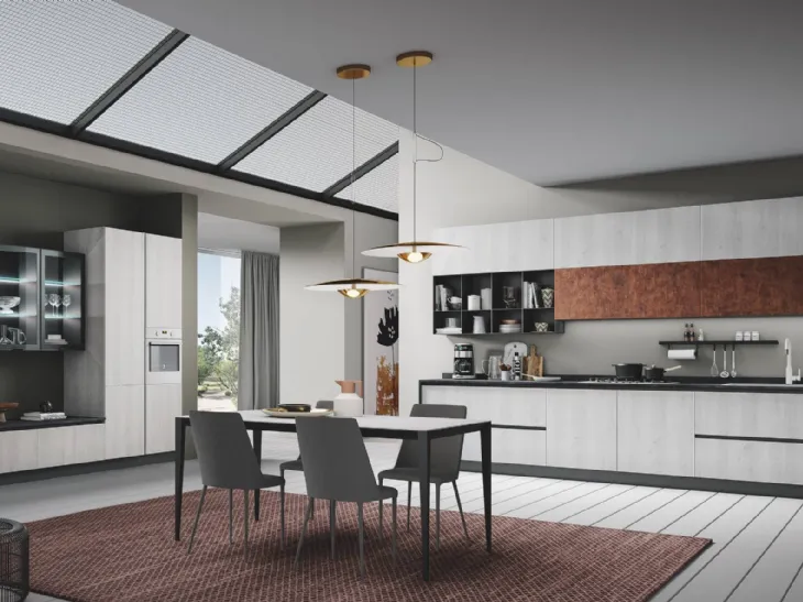 Cucina Moderna ad angolo Pop finitura Rovere Artico e Urban Corten di Mobilturi