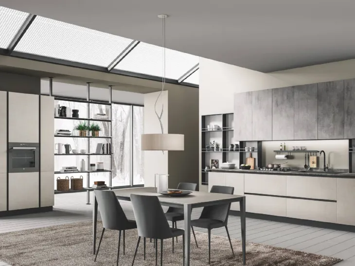 Cucina Moderna ad angolo Pop finitura Urban Avorio e Urban Grigio di Mobilturi