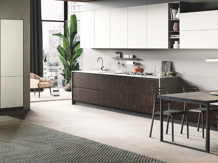 Cucina Moderna Star finitura Legno Bruciato e polimerico Bianco opaco di Mobilturi