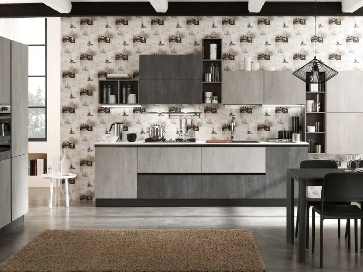 Cucina Moderna ad angolo Zen finitura Argento Cemento e Lavagna Cemento di Mobilturi
