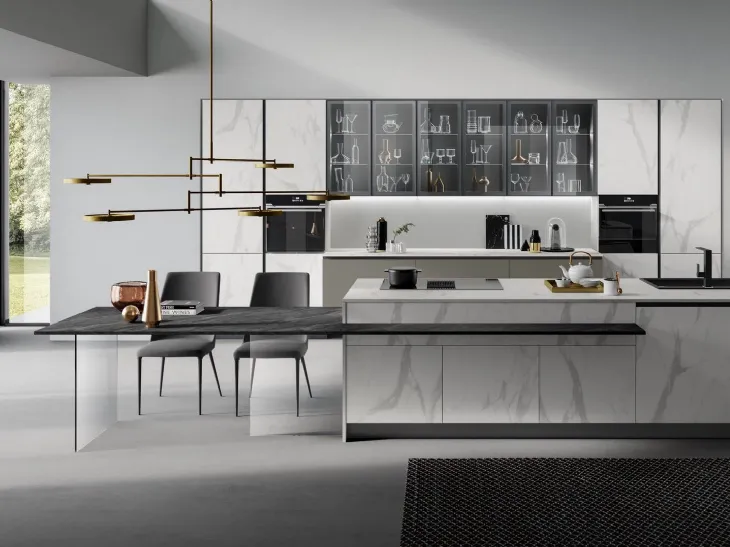 Cucina Moderna Zen Marmo Bianco e Fango Opaco di Mobilturi
