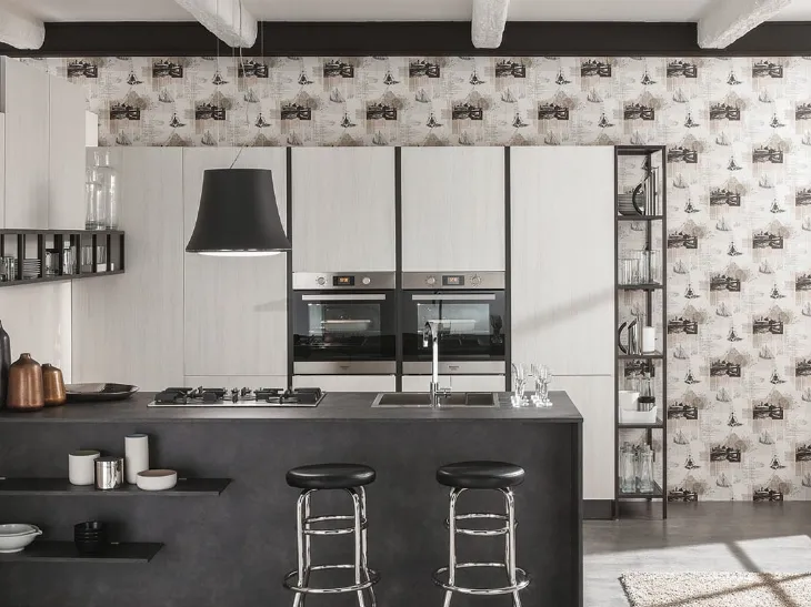 Cucina Moderna con penisola Zen finitura Noce Bianco di Mobilturi