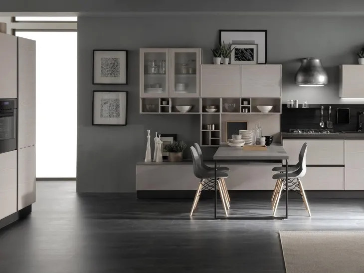 Cucina con penisola Quadra/Gola in legno laminato di Evo Cucine